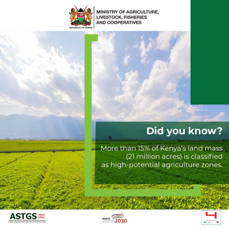 Some 15% of Kenya's landmass is classified as High-Potential Agriculture Zones.